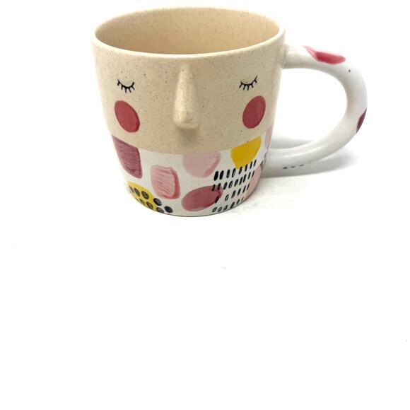 Anthropologie Face Mug Abstract Colorful Dots Modern Boho Coffee Cup - Picture 1 of 7